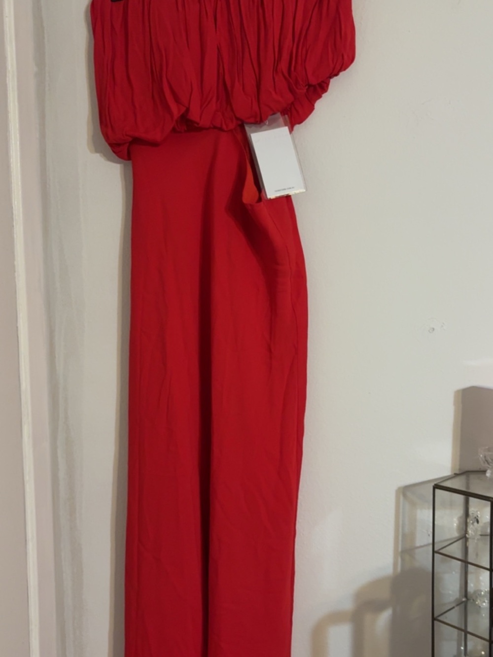 Strapless Red Maxi Dress with Smocked Bodice